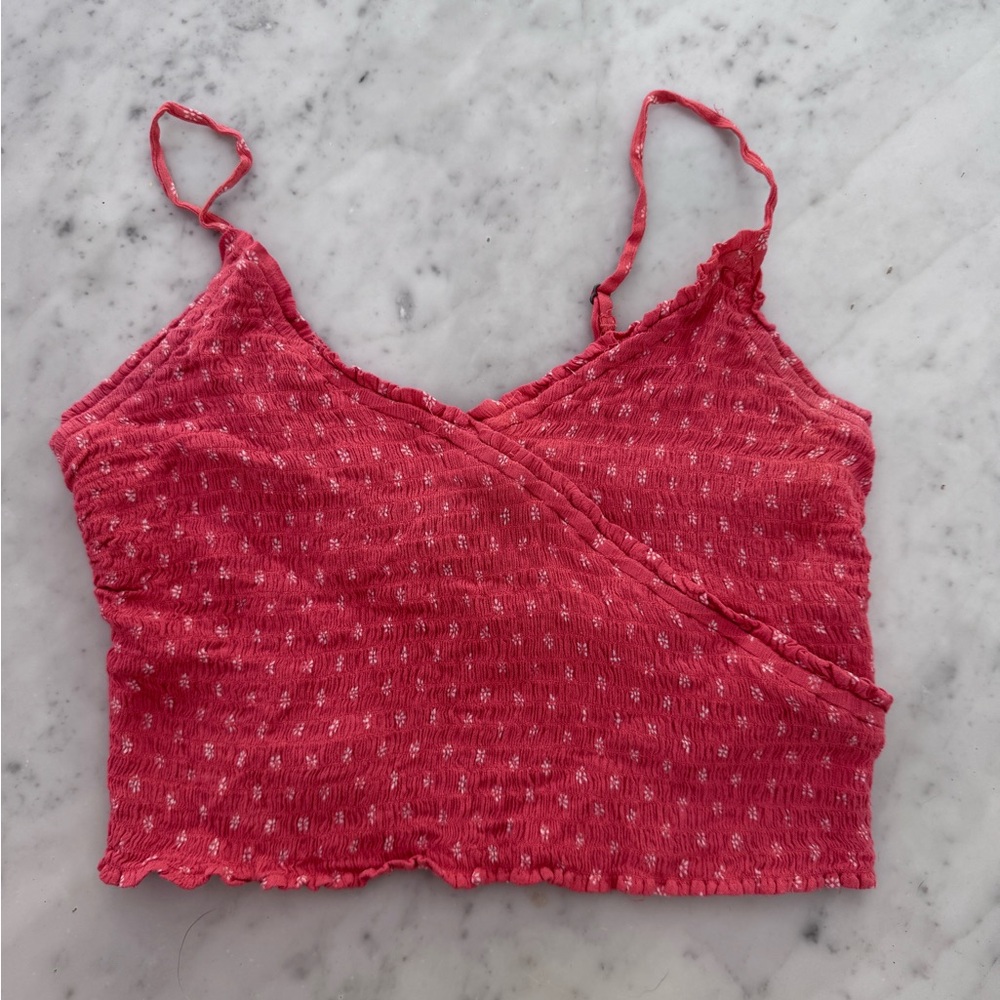 Hollister red floral ruched tank